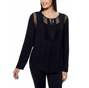 Joseph A Long Sleeve Crinkle Top Crochet Accent 563302